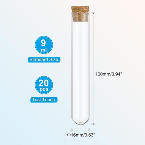 أنابيب اختبار 9 مل من باتيكل، 20 قطعة 3.94 × 0.63 بوصة من الزجاج الشفاف، حاويات أنبوب اختبار سفلية مستديرة مع سدادة الفلين لحفلات الخرز، تخزين ملح الاستحمام، تخزين النباتات التجريبية العلمية in Saudi Arabia