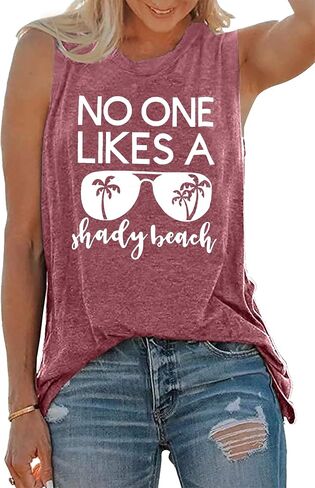 No One Likes A Shady Beach Tank Tops Women Summer Beach Tanks Sleeveless Graphic Hawaiian Vacation Shirts in Saudi Arabia