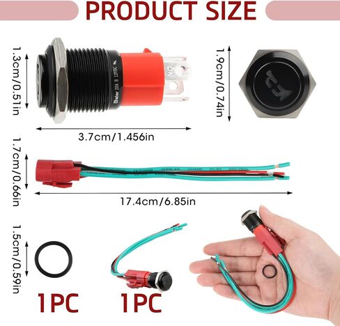 DC 12V Momentary Horn Button Switch, Blue LED Light 16mm/0.63" Hole Size, Heavy Duty Waterproof Horn Button with Pre-Wiring Fit for Automotive Car Marine Boat Air Train in Saudi Arabia