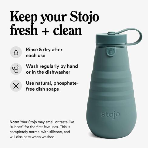 STOJO Collapsible Water Bottle – Eucalyptus Teal, 20oz / 592ml - Leak-Proof Reusable Silicone Travel Cup for Hot & Cold Drinks - Microwave & Dishwasher Safe in Saudi Arabia