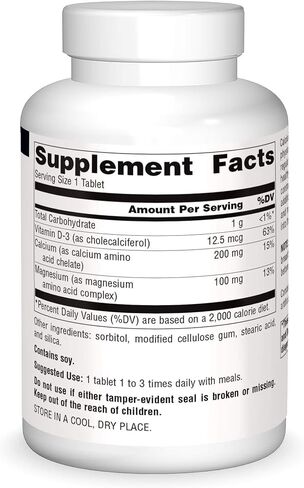 Source Naturals Calcium & Magnesium, Amino Acid Chelate with Vitamin D-3, 300 MG - 100 Tablets in Saudi Arabia