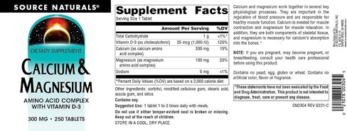 Source Naturals Calcium & Magnesium, Amino Acid Chelate with Vitamin D-3, 300 MG - 100 Tablets in Saudi Arabia