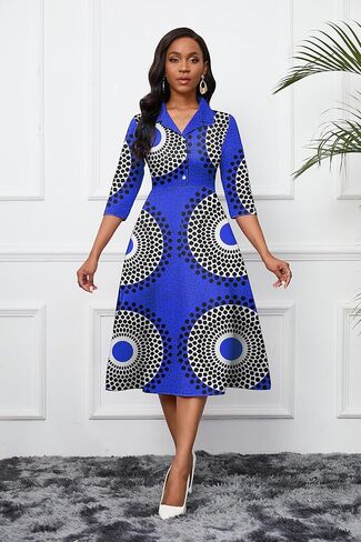 فستان نسائي من FANDEE بأكمام 3/4 وفتحة رقبة على شكل V وحفلات الكوكتيل فستان متوسط ​​الطول بخصر عالٍ 2024 فستان رسمي مع جيب in Kuwait