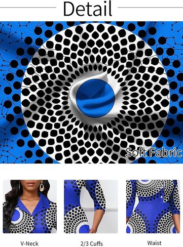 فستان نسائي من FANDEE بأكمام 3/4 وفتحة رقبة على شكل V وحفلات الكوكتيل فستان متوسط ​​الطول بخصر عالٍ 2024 فستان رسمي مع جيب in Kuwait