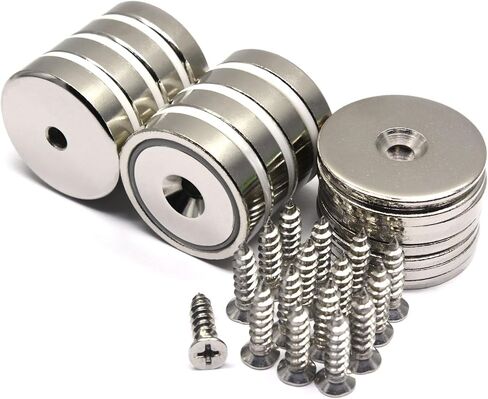 145 LB Holding Power Strong Cup Neodymium Magnets 0.32" Thick x 1.57" with #10 Countersunk Hole - Eight Cup Magnets with Matching Strikers and Screws in Saudi Arabia