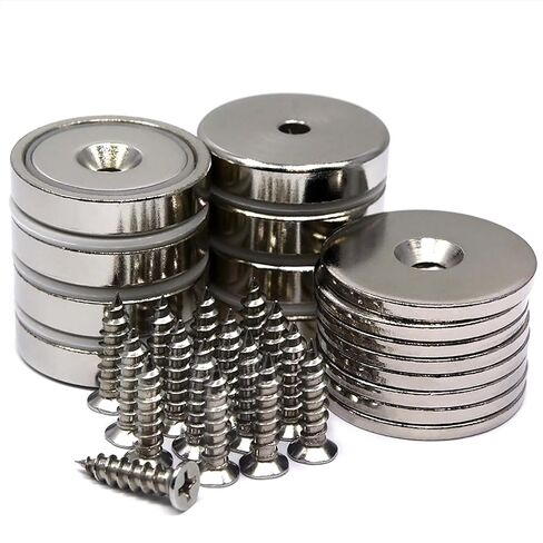 145 LB Holding Power Strong Cup Neodymium Magnets 0.32" Thick x 1.57" with #10 Countersunk Hole - Eight Cup Magnets with Matching Strikers and Screws in Saudi Arabia