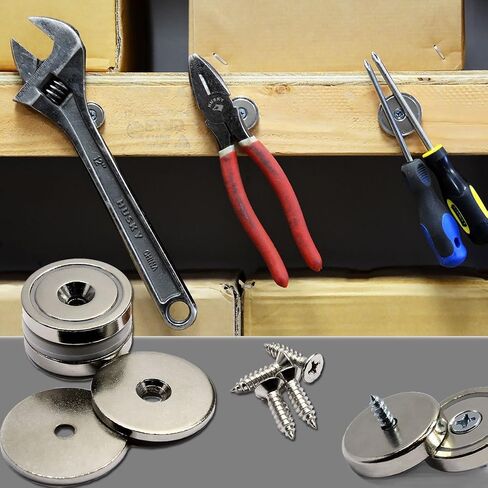 145 LB Holding Power Strong Cup Neodymium Magnets 0.32" Thick x 1.57" with #10 Countersunk Hole - Eight Cup Magnets with Matching Strikers and Screws in Saudi Arabia