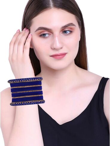 هدايا Efulgenz Rakhi للأخت الهندية مجموعة أساور حجر الراين تشيكوسلوفاكيا كريستال الإسورة فو اللؤلؤ المعادن أساور سوار مجوهرات للنساء (34 قطعة) Raksha Bandhan هدية لBhabhi in Saudi Arabia
