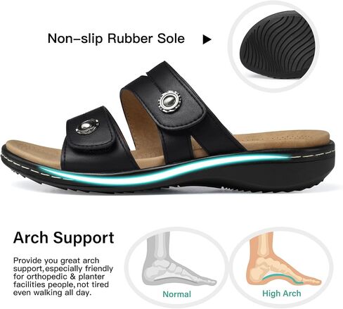 SHIBEVER Women Dressy Flat Sandals: Comfortable Arch Support Sandal | Non Slip Orthopedic Slip On Flats - Adjustable Fit Wide Feet - Summer All Day Standing Walking Sandal in Saudi Arabia
