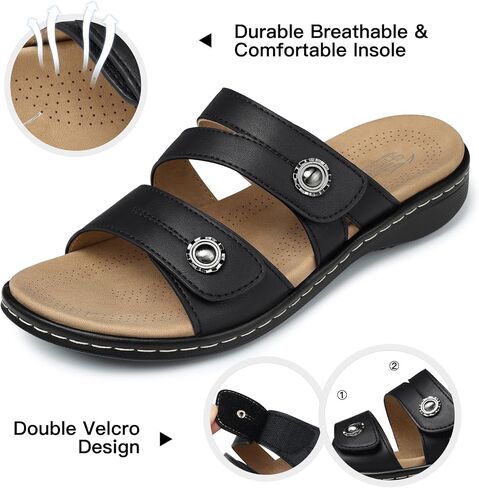 SHIBEVER Women Dressy Flat Sandals: Comfortable Arch Support Sandal | Non Slip Orthopedic Slip On Flats - Adjustable Fit Wide Feet - Summer All Day Standing Walking Sandal in Saudi Arabia