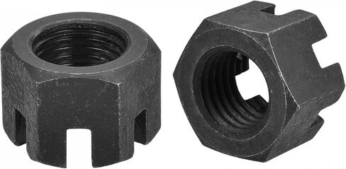 uxcell M24x3mm Hexagon Slotted Nut, Grade 4.8 Carbon Steel Hex Castle Nuts, Black, 2Pcs in Saudi Arabia