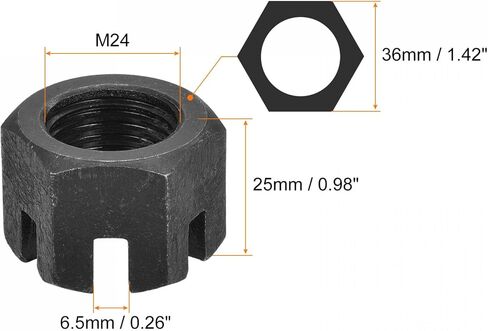 uxcell M24x3mm Hexagon Slotted Nut, Grade 4.8 Carbon Steel Hex Castle Nuts, Black, 2Pcs in Saudi Arabia