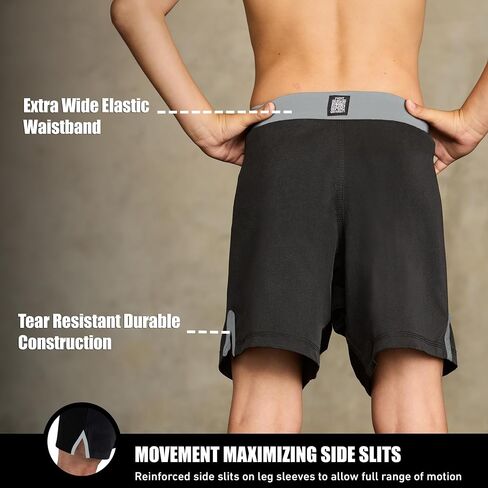 Elite Sports Kids MMA BJJ No GI UFC Grappling Shorts, Sports Shorts for Boys & Girls, Youth Jiu Jitsu Training Shorts Black in Saudi Arabia