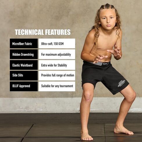 Elite Sports Kids MMA BJJ No GI UFC Grappling Shorts, Sports Shorts for Boys & Girls, Youth Jiu Jitsu Training Shorts Black in Saudi Arabia