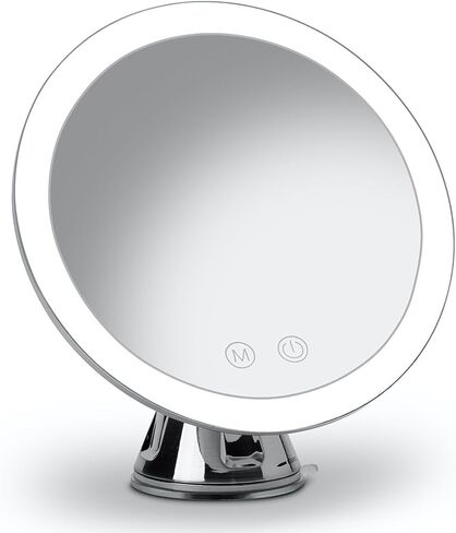 مرآة مكياج مكبرة بإضاءة LED 10 مرات من Fancii، قابلة لإعادة الشحن - 3 إعدادات إضاءة ثلاثية الألوان قابلة للتعتيم، مرآة زينة بالشفط، لمسة نهائية معدنية، مرآة حمام للسفر بدون سلك - لانا (كروم) in Kuwait