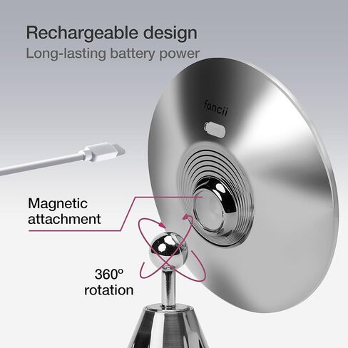 مرآة مكياج مكبرة بإضاءة LED 10 مرات من Fancii، قابلة لإعادة الشحن - 3 إعدادات إضاءة ثلاثية الألوان قابلة للتعتيم، مرآة زينة بالشفط، لمسة نهائية معدنية، مرآة حمام للسفر بدون سلك - لانا (كروم) in Kuwait