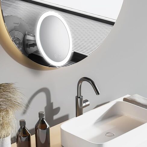 مرآة مكياج مكبرة بإضاءة LED 10 مرات من Fancii، قابلة لإعادة الشحن - 3 إعدادات إضاءة ثلاثية الألوان قابلة للتعتيم، مرآة زينة بالشفط، لمسة نهائية معدنية، مرآة حمام للسفر بدون سلك - لانا (كروم) in Kuwait