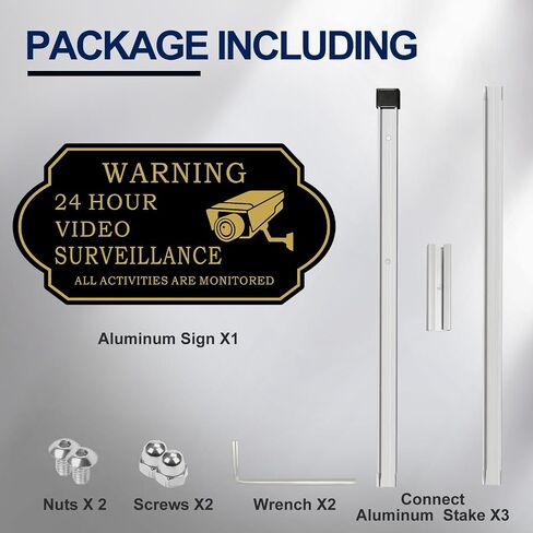 Video Surveillance Sign with 28" Stake - 14" x 7" Heavy Duty Aluminum sign - Security Signs-Fade Resistant-Weather Resistant-Easy to Install (2- PACK) in Saudi Arabia