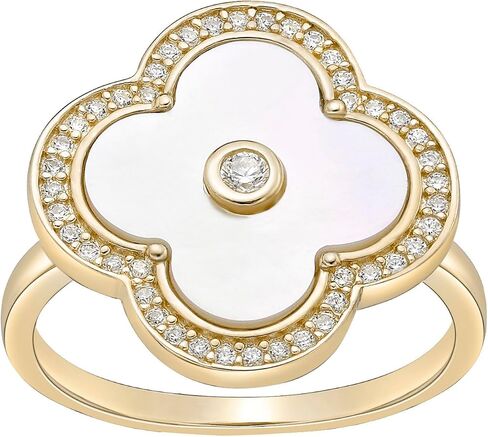 Lavari Jewelers Malachite, Black Onyx or Mother of Pearl and Cubic Zirconia Flower Ring for Women in 925 Sterling Silver with Gold Plating Size 5 to 10 in Saudi Arabia