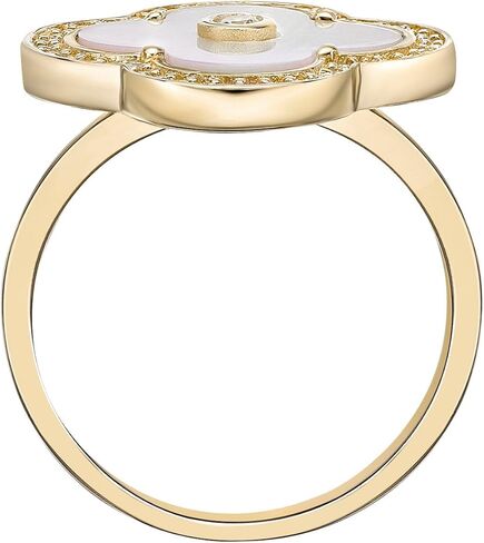 Lavari Jewelers Malachite, Black Onyx or Mother of Pearl and Cubic Zirconia Flower Ring for Women in 925 Sterling Silver with Gold Plating Size 5 to 10 in Saudi Arabia