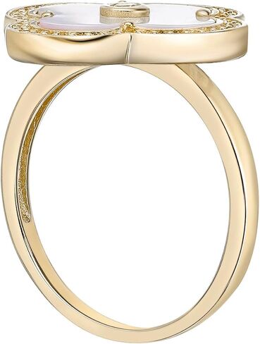 Lavari Jewelers Malachite, Black Onyx or Mother of Pearl and Cubic Zirconia Flower Ring for Women in 925 Sterling Silver with Gold Plating Size 5 to 10 in Saudi Arabia