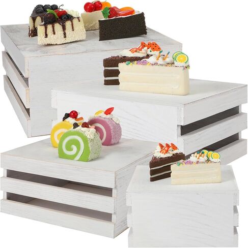 4 Pcs Display Party Food Rustic Risers for Wooden Cupcake Stand Buffet Risers Cake Stands for Display Crate Dessert Appetizer Food Display Stand for Party Wedding Wood Box Organizer(White) in Saudi Arabia