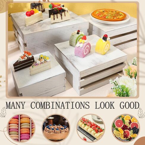 4 Pcs Display Party Food Rustic Risers for Wooden Cupcake Stand Buffet Risers Cake Stands for Display Crate Dessert Appetizer Food Display Stand for Party Wedding Wood Box Organizer(White) in Saudi Arabia