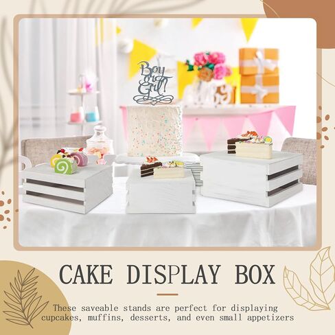 4 Pcs Display Party Food Rustic Risers for Wooden Cupcake Stand Buffet Risers Cake Stands for Display Crate Dessert Appetizer Food Display Stand for Party Wedding Wood Box Organizer(White) in Saudi Arabia