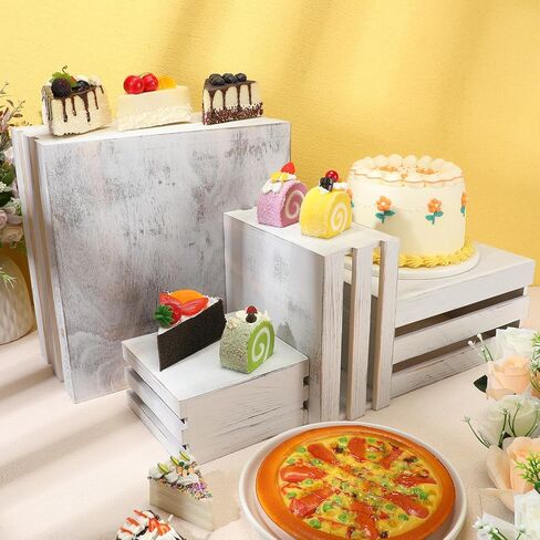 4 Pcs Display Party Food Rustic Risers for Wooden Cupcake Stand Buffet Risers Cake Stands for Display Crate Dessert Appetizer Food Display Stand for Party Wedding Wood Box Organizer(White) in Saudi Arabia