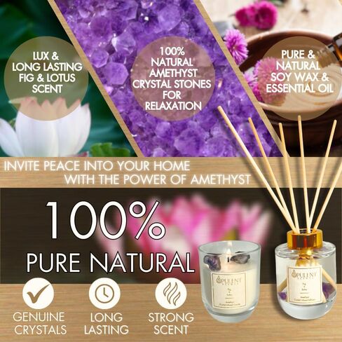 Crystal Scented Candle & Diffuser Set with Obsidian | Amber & Vanilla Aroma by Opulent Scents | 100% Natural Soy Wax & Oil | Gifts for Home Healing & Protection in Saudi Arabia