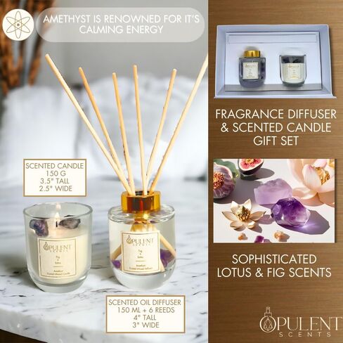 Crystal Scented Candle & Diffuser Set with Obsidian | Amber & Vanilla Aroma by Opulent Scents | 100% Natural Soy Wax & Oil | Gifts for Home Healing & Protection in Saudi Arabia