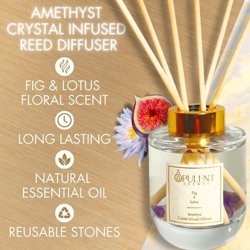 Crystal Scented Candle & Diffuser Set with Obsidian | Amber & Vanilla Aroma by Opulent Scents | 100% Natural Soy Wax & Oil | Gifts for Home Healing & Protection in Saudi Arabia