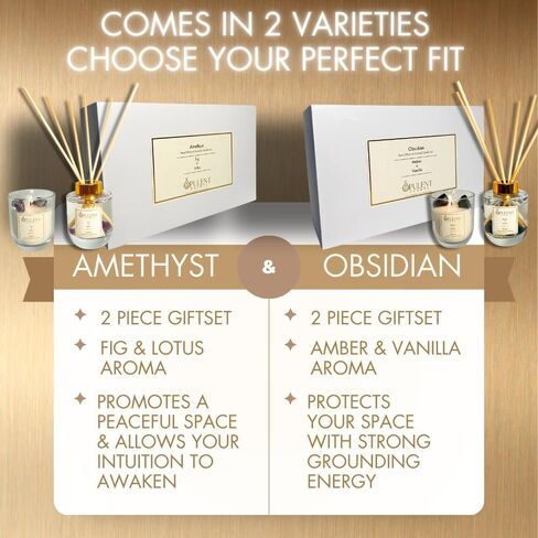 Crystal Scented Candle & Diffuser Set with Obsidian | Amber & Vanilla Aroma by Opulent Scents | 100% Natural Soy Wax & Oil | Gifts for Home Healing & Protection in Saudi Arabia