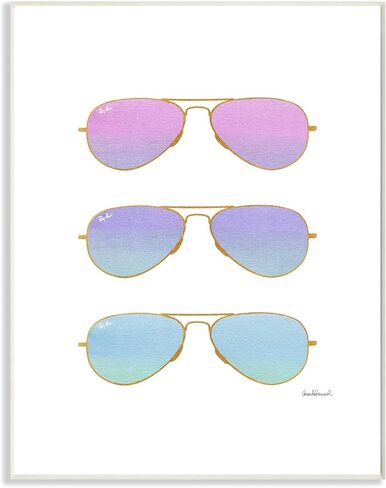 The Stupell Home Décor Collection Pink Purple and Blue Sunset Ombre Aviator Sunglasses Wall Plaque Art, Multi-Color in Saudi Arabia