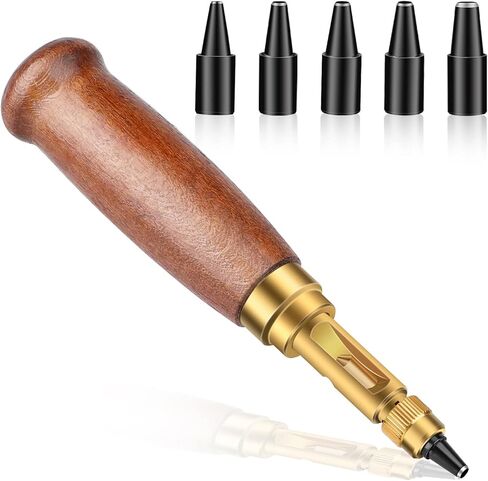 Adjustable Screw Hole Punch Automatic Hole Punch Tool with Wooden Handle Bookbinding Tool leather Hole Punch with 6 Tips Size 1.5mm/2mm/2.5mm/3mm/3.5mm/4mm in Kuwait