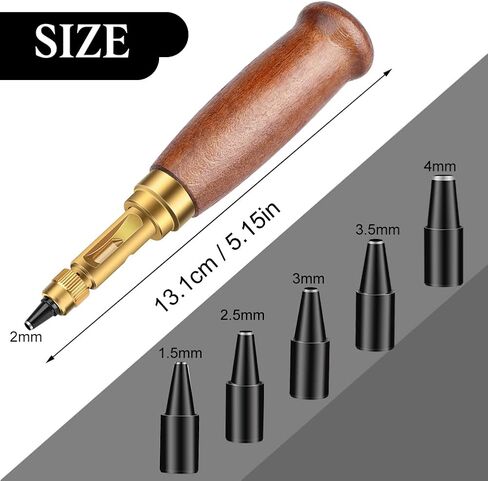 Adjustable Screw Hole Punch Automatic Hole Punch Tool with Wooden Handle Bookbinding Tool leather Hole Punch with 6 Tips Size 1.5mm/2mm/2.5mm/3mm/3.5mm/4mm in Kuwait