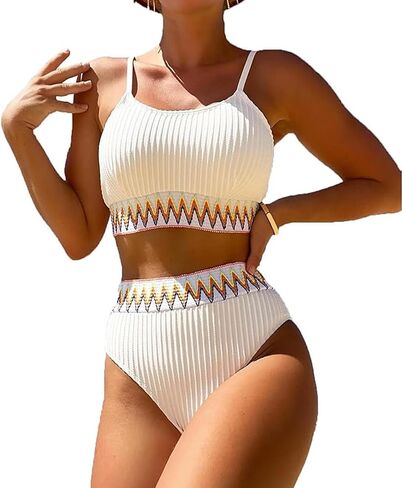 YELAIVP Women's Ribbed High Waisted Bikini Sets High Cut Tummy Control Swimsuit Bathing Suit in Saudi Arabia