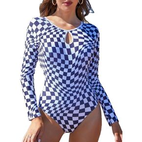 ATTRACO Women Rash Guard Long Sleeve Swimsuit Surfing Swimsuit Bathing Suit One Piece Swimsuit Zipper Swimsuit UPF 50