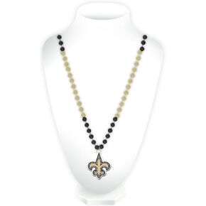 Rico Industries NFL New Orleans Saints NecklaceNecklace Beads with Medallion Mardi Gras Style, Team Colors, One Size