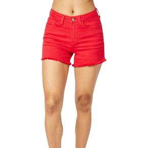 Judy Blue Cherry Bomb Mid Rise Garment Dyed Fray Hem Denim Shorts 150242-