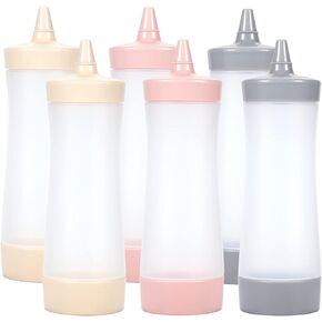 Plastic Condiment Squeeze Bottles with Cap,12 oz,Clear, Pack of 6
