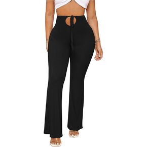 Floerns Women's High Waisted Flare Leg Drawstring Cut Out Solid Yoga Pants