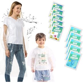 CeroPro Disposable Rain Ponchos Family Pack Emergency Waterproof Clear Ponchos with Hood Disposable Raincoat 10 Pack (5 Adult 5 Kids) in Kuwait