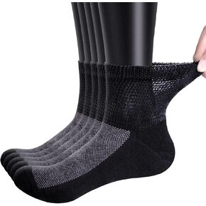 Diabetic Socks Cushioned Sole Quarter Wide Calf Loose Fit Non-Binding Socks for Men And Women, 5 Pairs