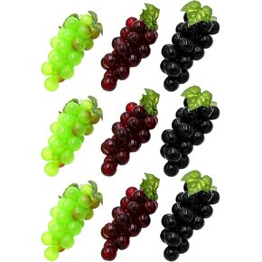 9 Bunches Artificial Grapes, 3 Colors Fake Grapes String,Lifelike Grape Cluster Fake Fruit for Wedding Home Kitchen Party Decoration