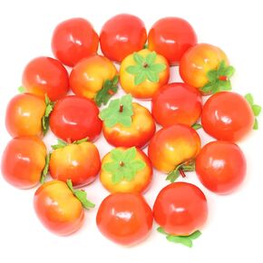20PCS Lifelike Simulation Tomatoes Mini Artificial Tomato Decorations Realistic Fake Fruit Vegetable Food Models Ornaments for Home Party Tabletop Decorations Sample Display Photography Props