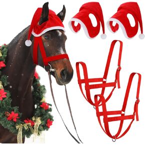 4 Pcs Christmas Horse Accessory Xmas Santa Elf Reindeer Horse Halter for Holiday Horse Costume Accessories