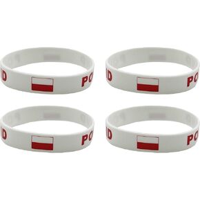 4 Pcs Poland Polish Country Flag Rubber Bracelets, National Flag Silicone Bracelet, Rubber Wristbands Patriotic Decorations Gift
