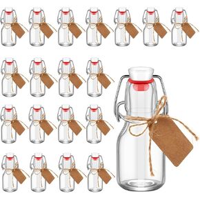 20 Pack Mini Swing Top Glass Bottles, 2 oz Mini Storage Bottles with Personalized Label Tags and String for Crafts, Decoration, Wedding Party