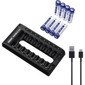 XTAR 8Pack 1.2V 2200mAh AA Batteries with Charger for All Brands’ Rechargeable 1.2V Ni-MH AA/AAA Batteries (NC8+8pcs 1.2V AA)